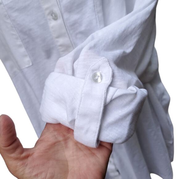 Soft Surroundings White Cotton Slub Button Down Long Sleeve Top Blouse 1X Plus - Picture 8 of 16